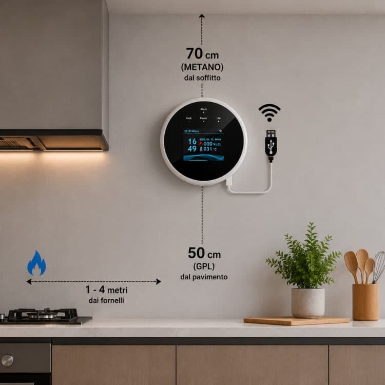 Rilevatore Gas Metano-GPL e Temperatura Wi-Fi Tuya - Allarme Smart per Casa e B&B.
