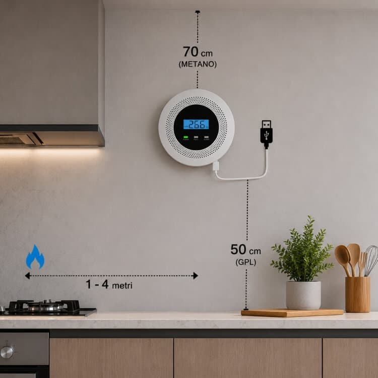 Rilevatore Gas Metano e GPL Wi-Fi - Allarme Potente con Notifica su Smartphone.
