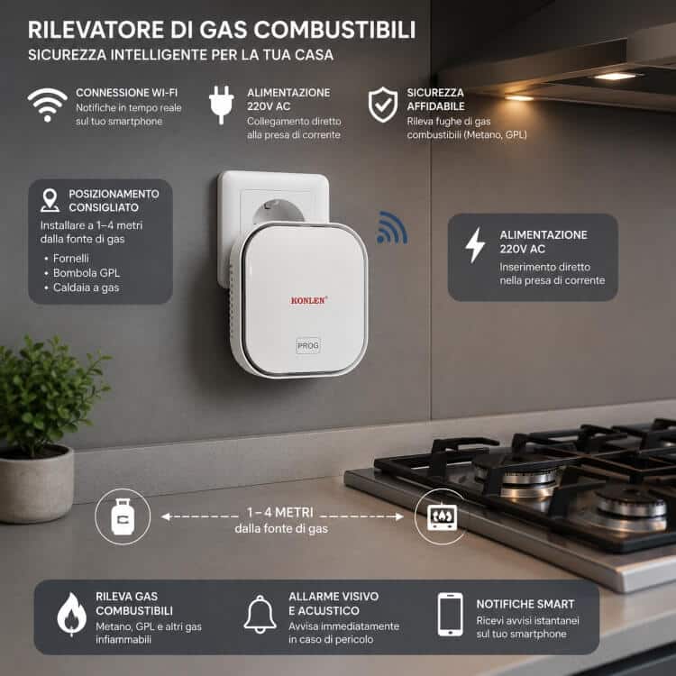 Rilevatore Certificato 2 in 1 Gas e Monossido Plug in per Hotel e B&B