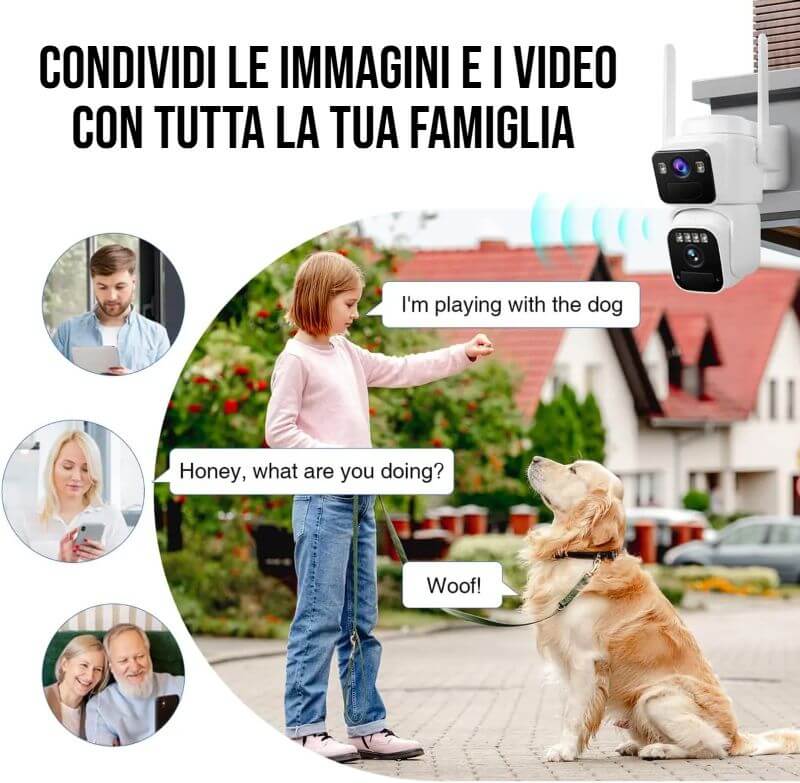 Telecamera Solare 2K Dual Lens Esterna - 360° Wireless, Batteria 10000mAh, IP66, Visione Notturna A Colori