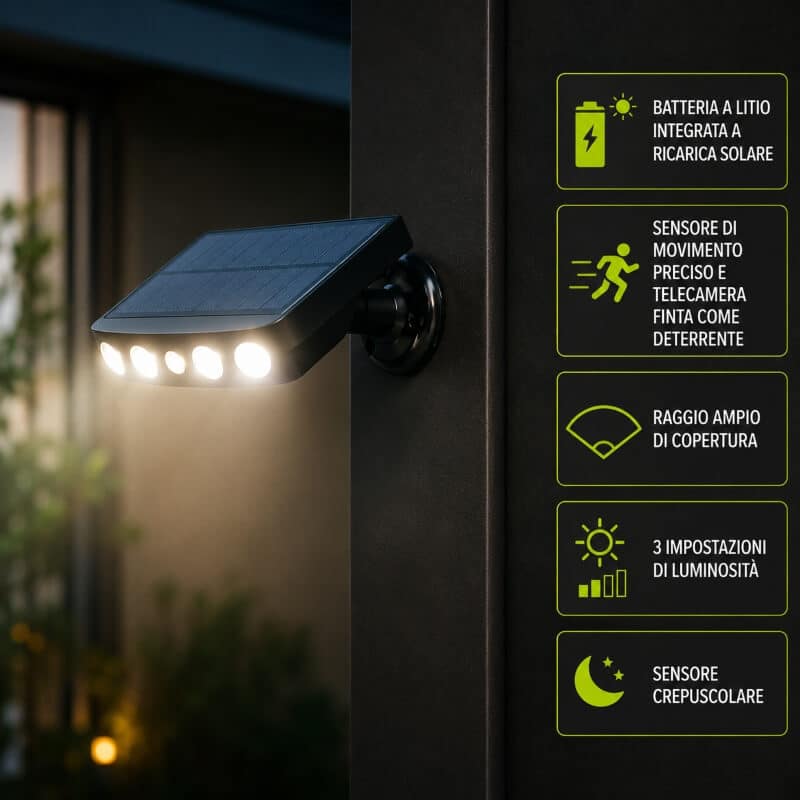 Faretto-led-esterno-con-pannello-solare-sensore-di-movimento-e-telecamera-fittizia